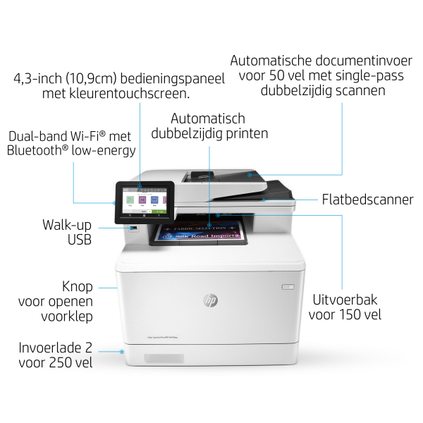 HP Color LaserJet Pro MFP M479fnw, Printen, kopiëren, scannen, fax, e-mail, Scannen naar e-mail/pdf; ADF voor 50 vel ongekruld - Afbeelding 10