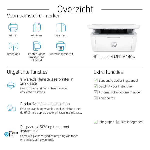 HP LaserJet MFP M140w printer, Zwart-wit, Printer voor Kleine kantoren, Printen, kopiëren, scannen, Scannen naar e-mail; Scannen naar pdf; Compact formaat - Afbeelding 9