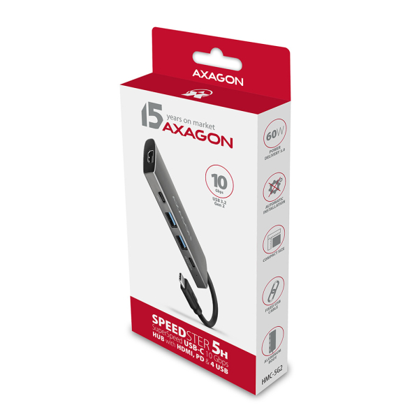 Axagon HMC-5G2 laptop dock & poortreplicator USB 3.2 Gen 2 (3.1 Gen 2) Type-C Grijs - Afbeelding 5