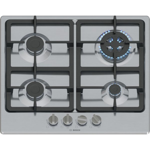 Bosch Serie 4 PGH6B5K90 kookplaat Roestvrijstaal Ingebouwd 58 cm Gaskookplaat 4 zone(s)